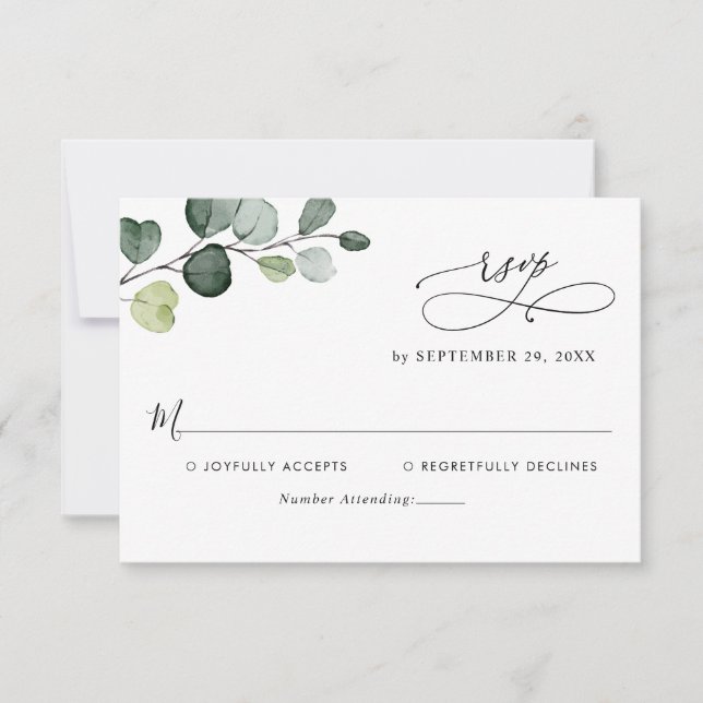 Eukalyptus Verlasst Greenery Monogram RSVP Card Karte (Vorderseite)