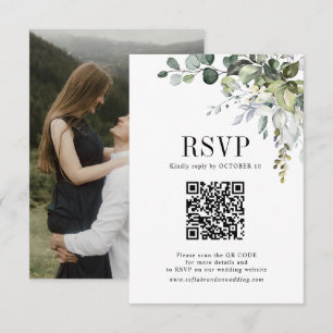Eukalyptus Verlasst Greenery Wedding QR Code Foto RSVP Karte