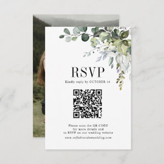 Eukalyptus Verlasst Greenery Wedding QR Code Foto RSVP Karte