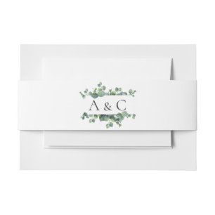 Eukalyptus verlässt Monogramm-Hochzeit Einladungsbanderole