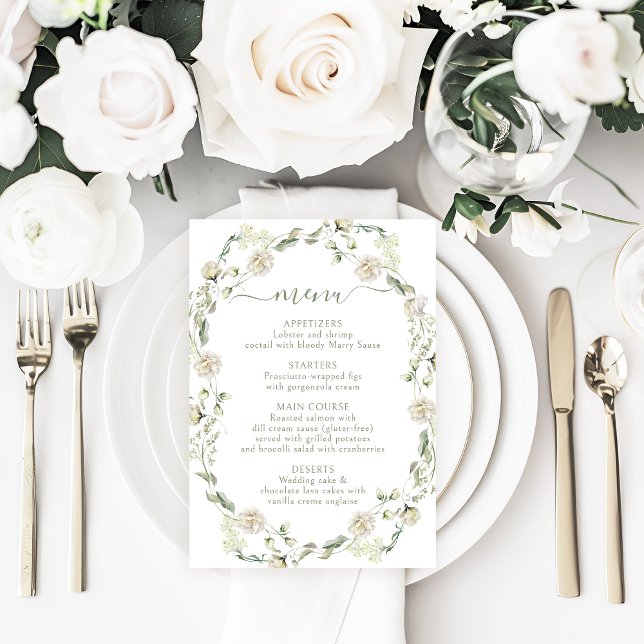 Eukalyptus Verlasst White Peony Blume Hochzeitmenü RSVP Karte (Von Creator hochgeladen)