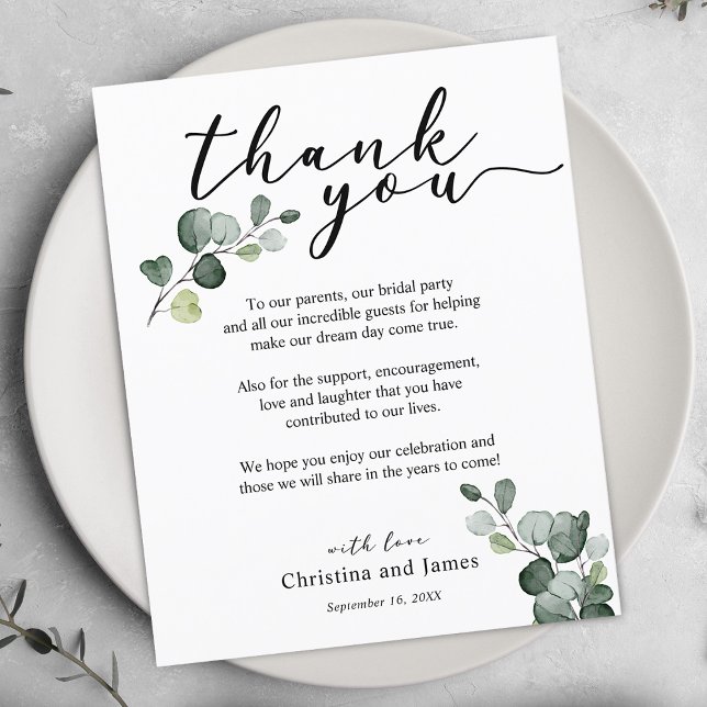 Eukalyptus Vielen Dank für Ihre Hochzeitsempfangsk (Eucalyptus Thank You Wedding Reception Card)
