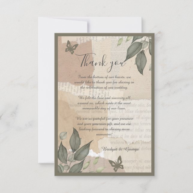 Eukalyptus Vintage Hochzeit Dankeskarte (Vorderseite)