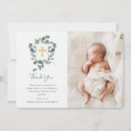 Eukalyptus-Wappen | Wasserfarbe und Foto Taufe Dankeskarte
