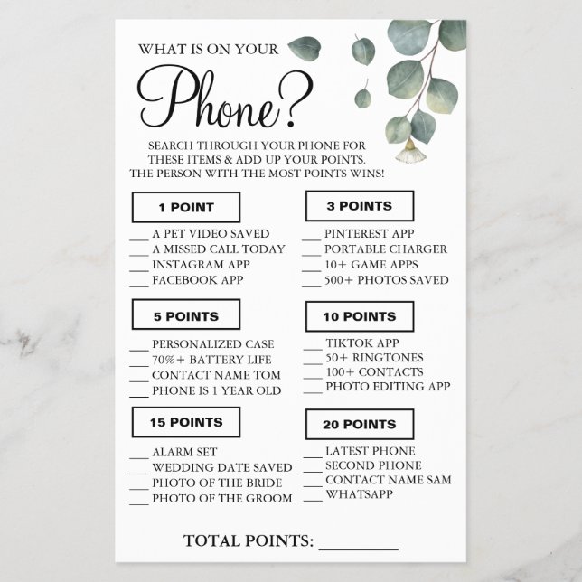 Eukalyptus Was auf Ihrem Handy Showspielkarte Flyer (Vorne)