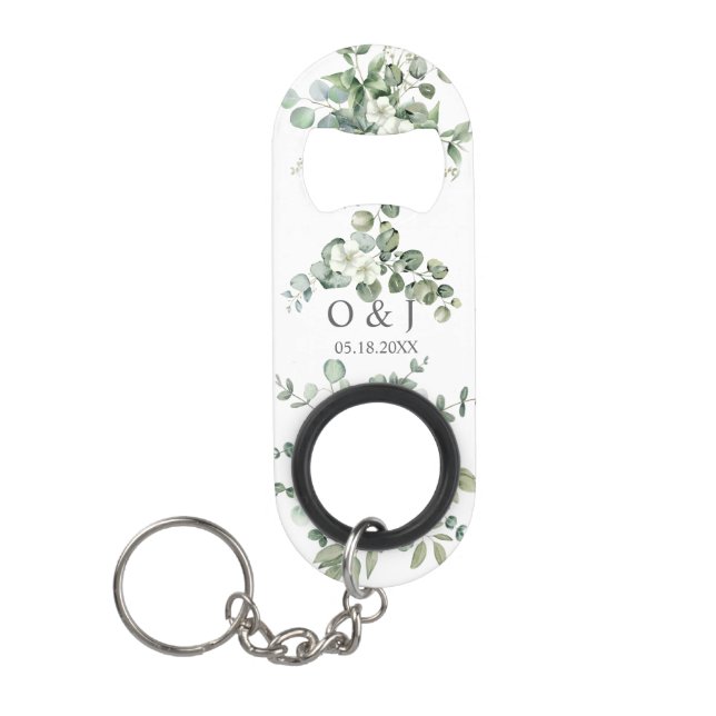 Eukalyptus wassercolor Rustikale Hochzeit Mini Flaschenöffner (Vorderseite)