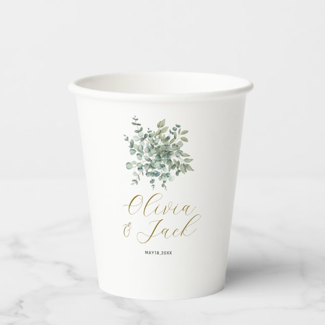Eukalyptus wassercolor Rustikale Hochzeit Pappbecher (Vorderseite)
