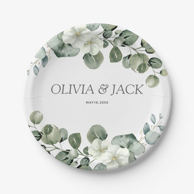 Eukalyptus wassercolor Rustikale Hochzeit Pappteller (Vorderseite)