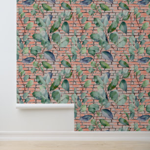 Eukalyptus Wasserfarben Rustikale Ziegelsteine Blä Tapete