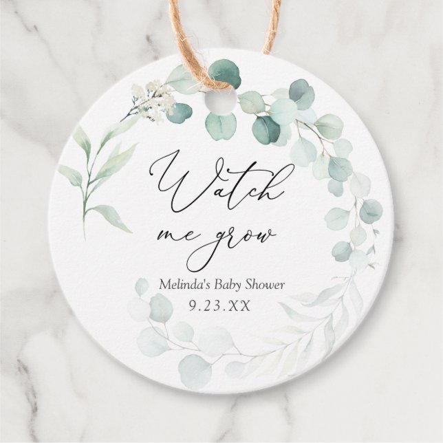 Eukalyptus Watch me me Grow Pflanze Gefallen Geschenkanhänger (Vorderseite)