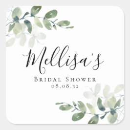 Eukalyptus Watercolor-Brautparty Quadratischer Aufkleber