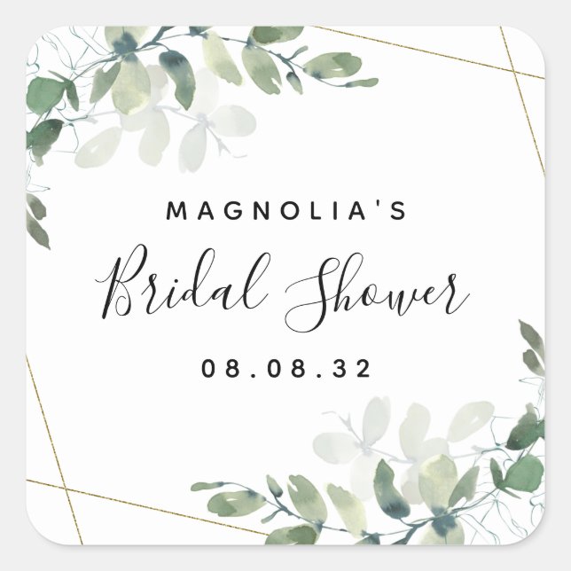Eukalyptus Watercolor Brautparty Square Sticke Quadratischer Aufkleber (Vorderseite)