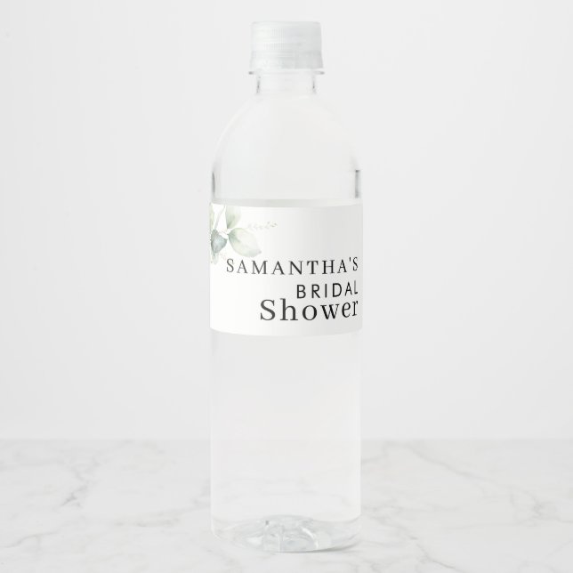 Eukalyptus Watercolor-Brautparty Wasserflaschenetikett (Vorderseite)