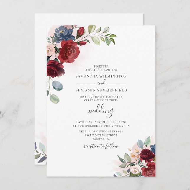 Eukalyptus Watercolor Dusty Blue Botanical Wedding Einladung (Vorne/Hinten)