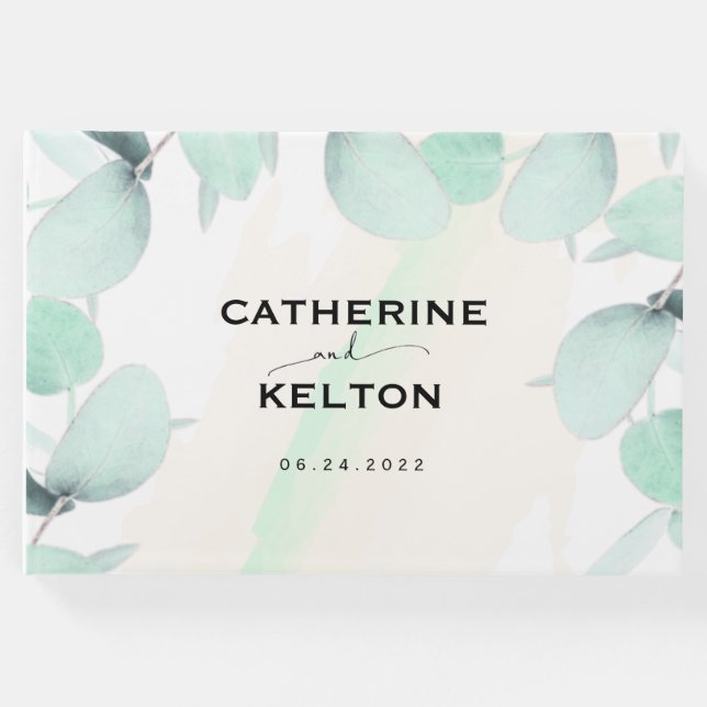 Eukalyptus Watercolor Elegante Weinkultur und Erde Gästebuch (Vorderseite)