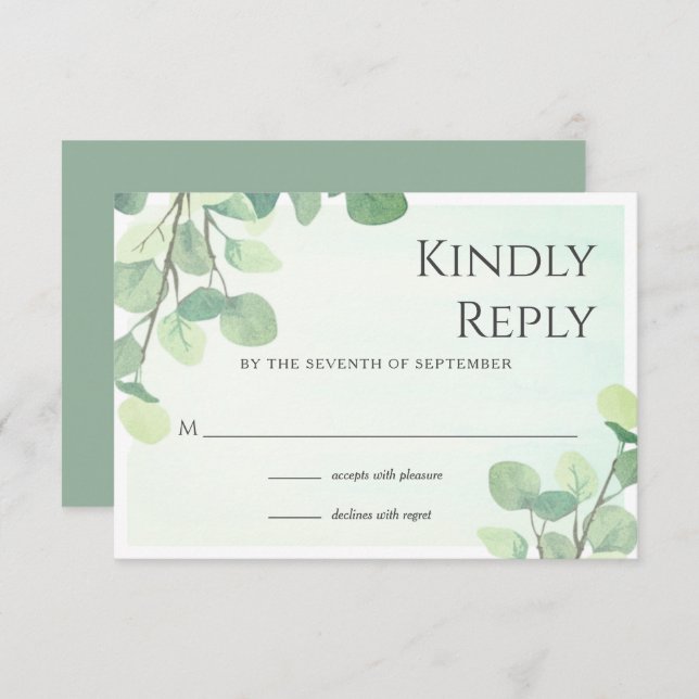Eukalyptus Watercolor Floral Wedding RSVP Card (Vorne/Hinten)