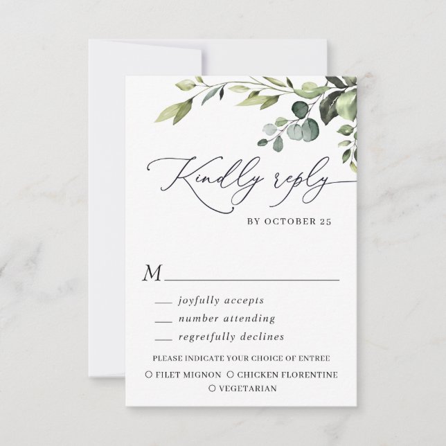 Eukalyptus Watercolor Floral Wedding RSVP Karte (Vorderseite)