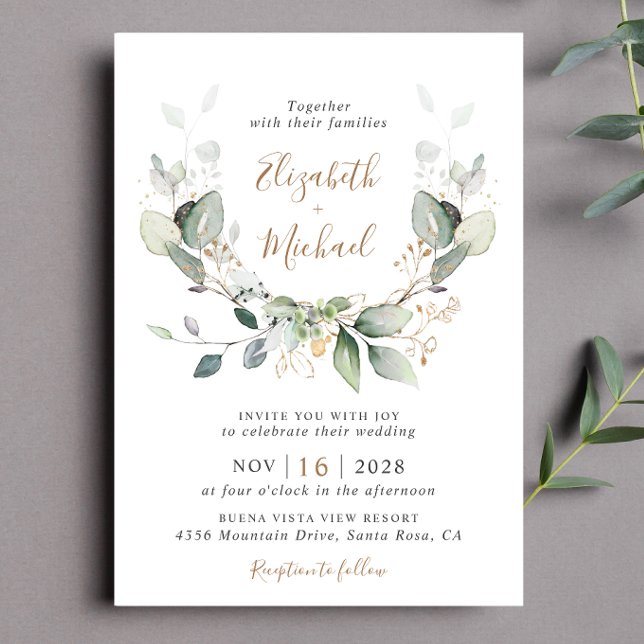Eukalyptus Watercolor Foto QR Code Hochzeit Einladung (Celebrate your love story with a save the date that exudes timeless beauty and elegance)