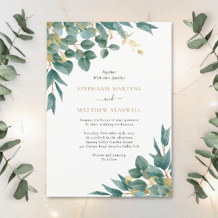 Eukalyptus Watercolor Gold-Blätter Hochzeit Einladung
