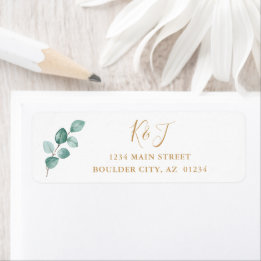 Eukalyptus Watercolor Gold Monogram Rücksendeadres