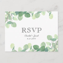 Eukalyptus Watercolor Greenerenerity Wedding RSVP Postkarte