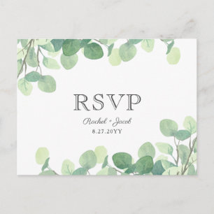 Eukalyptus Watercolor Greenerenerity Wedding RSVP Postkarte