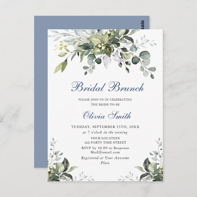 Eukalyptus Watercolor Greenery Bridal Brunch Invit Postkarte (Vorne/Hinten)