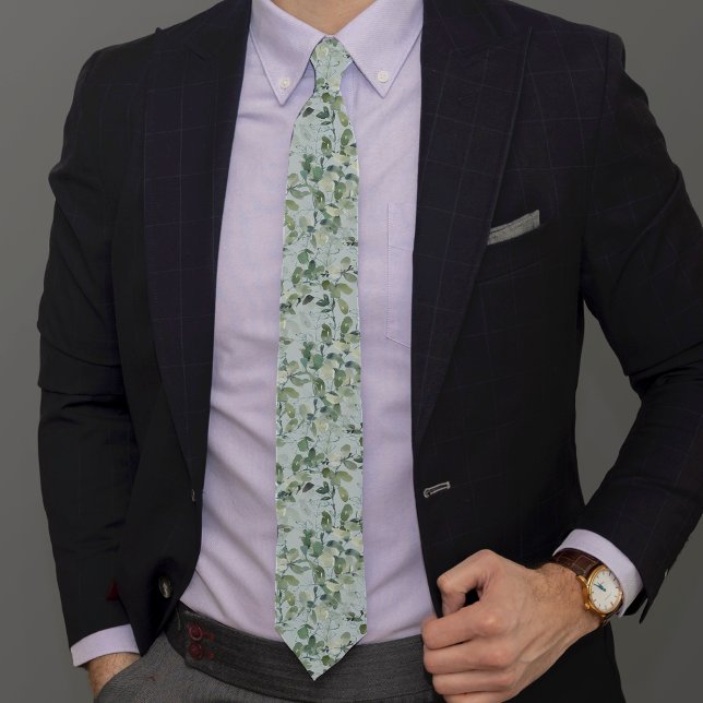 Eukalyptus Watercolor Pattern Neck Tie Krawatte (Von Creator hochgeladen)