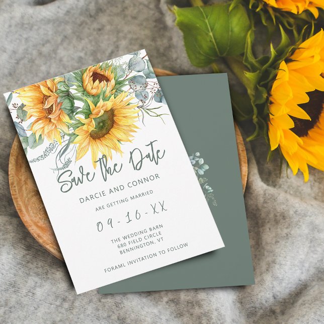 Eukalyptus Watercolor Save The Date (Rustic Sunflower Eucalyptus Watercolor Save The Date)