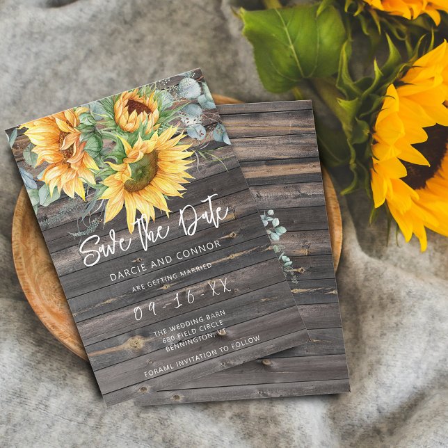 Eukalyptus Watercolor Save The Date (Rustic Sunflower Eucalyptus Watercolor Save The Date)