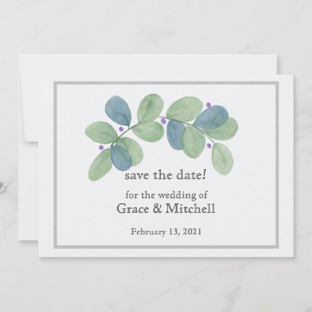 Eukalyptus Watercolor Save The Date (Vorderseite)