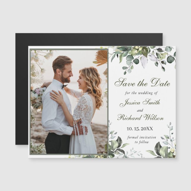 Eukalyptus Watercolor Save the Date Magnetkarte (Vorne/Hinten)