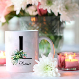 Eukalyptus Watercolor-Schrift Monogramm-Tasse Kaffeetasse