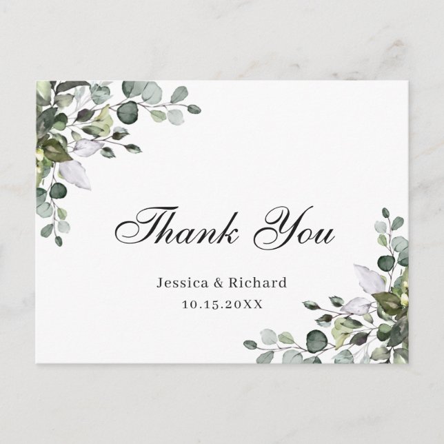 Eukalyptus Watercolor Vielen Dank, Frau Postcard Postkarte (Vorderseite)