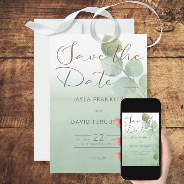 Eukalyptus-Watercolor-Wash Save the Date (Von Creator hochgeladen)