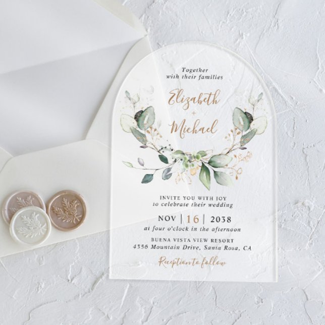 Eukalyptus Watercolor Wedding Mattiert Arch Acryleinladungen (Make your wedding day unforgettable with stunning arch acrylic invitations—modern, elegant, unique!)