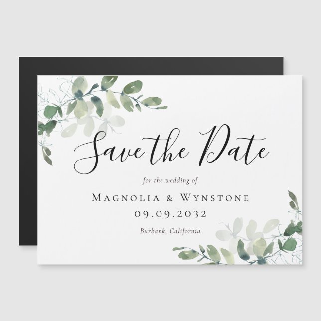 Eukalyptus Watercolor Wedding Save the Date Magnet (Vorne/Hinten)