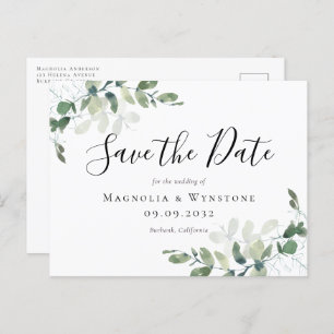 Eukalyptus Watercolor Wedding Save the Date Postkarte