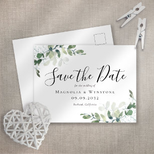 Eukalyptus Watercolor Wedding Save the Date Postkarte