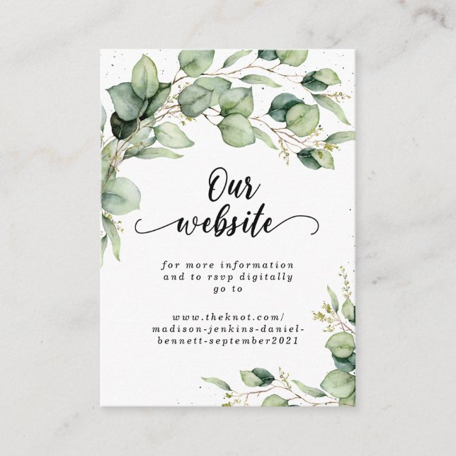 Eukalyptus Watercolor Wedding Website enclosure Ca Begleitkarte (Vorderseite)
