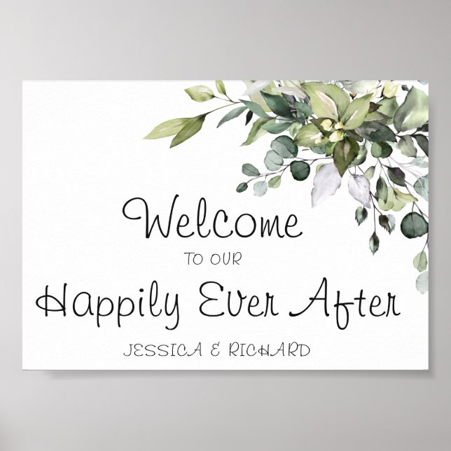 Eukalyptus Watercolor Wedding Welcome Poster Sign (Vorne)