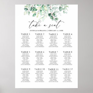 Eukalyptus Wedding 12 Table Seating Chart Poster