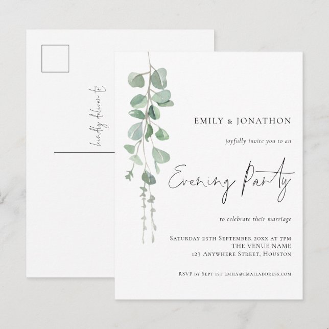 Eukalyptus Wedding Abend Party Einladungspostkarte (Vorne/Hinten)