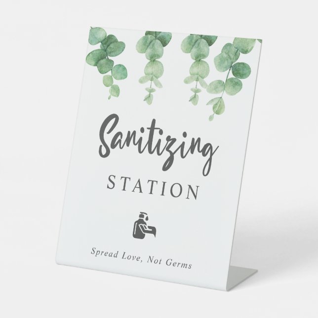 Eukalyptus Wedding Botanical Sanitizstation Sockelschild (Vorderseite)