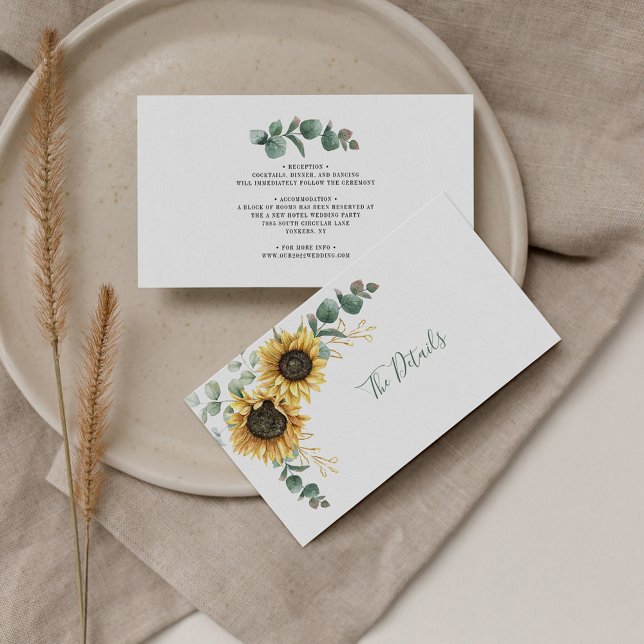 Eukalyptus Wedding Card Blütensonnenblume Begleitkarte (Floral Sunflower Eucalyptus Wedding Details Enclosure Card)