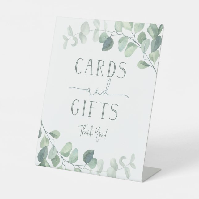 Eukalyptus Wedding Cards Geschenkzeichen Sockelschild (Vorderseite)