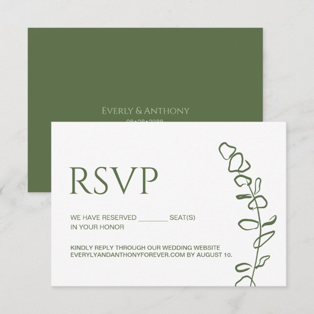 Eukalyptus Wedding Chic Reservierte Sitze Sage Gre RSVP Karte (Vorne/Hinten)