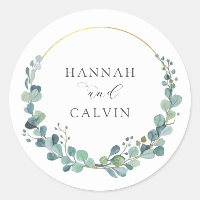 Eukalyptus Wedding Classic Round Sticker (Vorderseite)