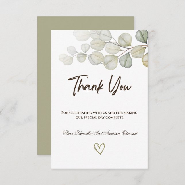 Eukalyptus Wedding Dankeskarte (Vorne/Hinten)