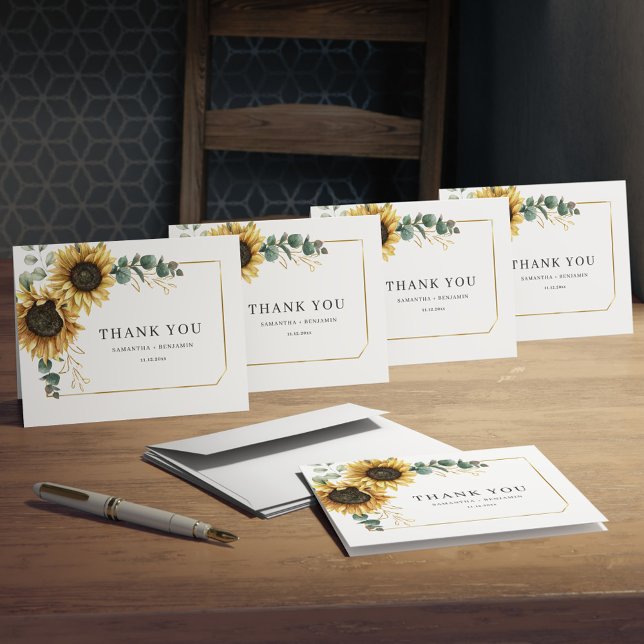Eukalyptus Wedding Dankeskarte (Floral Sunflower Greenery Watercolor Wedding Thank You Folded Card)